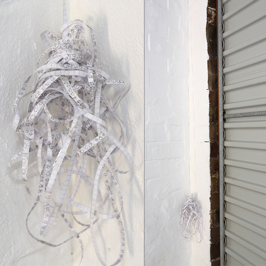 Per Huttner, Representation of the Infinity of a Life and the Infinite Amount of Choices that it is Constituted by (Hello-Hurray Leibnitz, Kant is a Cunt!) 2013. Paper, tape, pencil