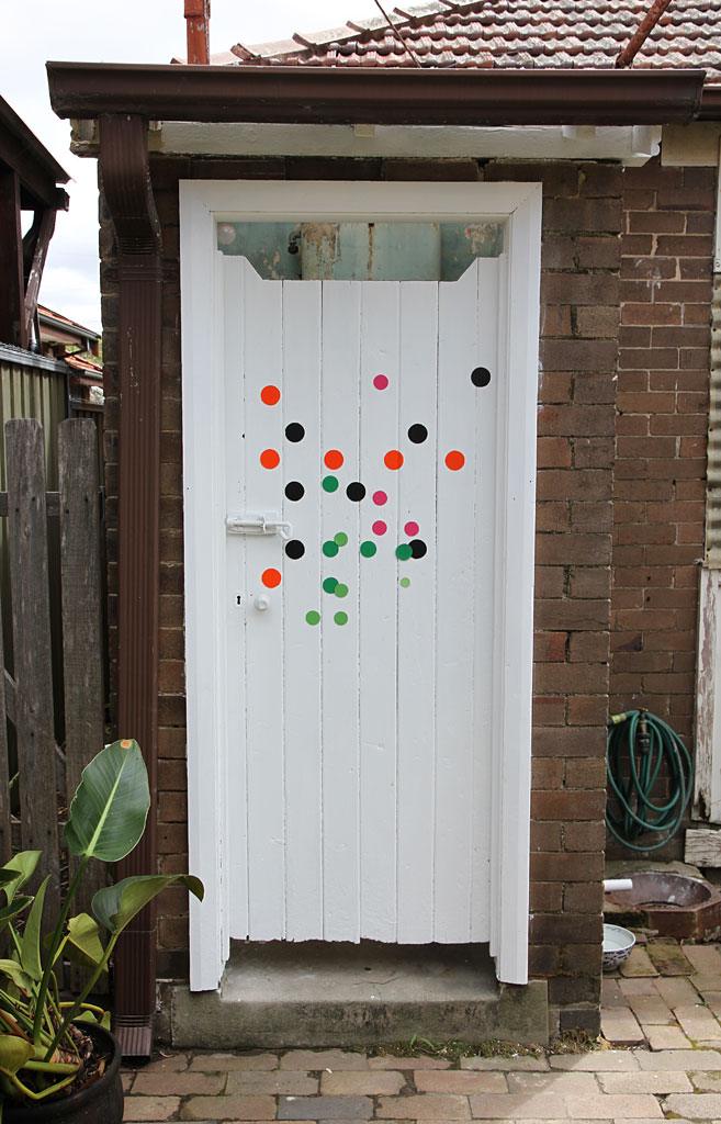 Sarah Newall, experiment 2a, 2013. acrylic house paint on door.