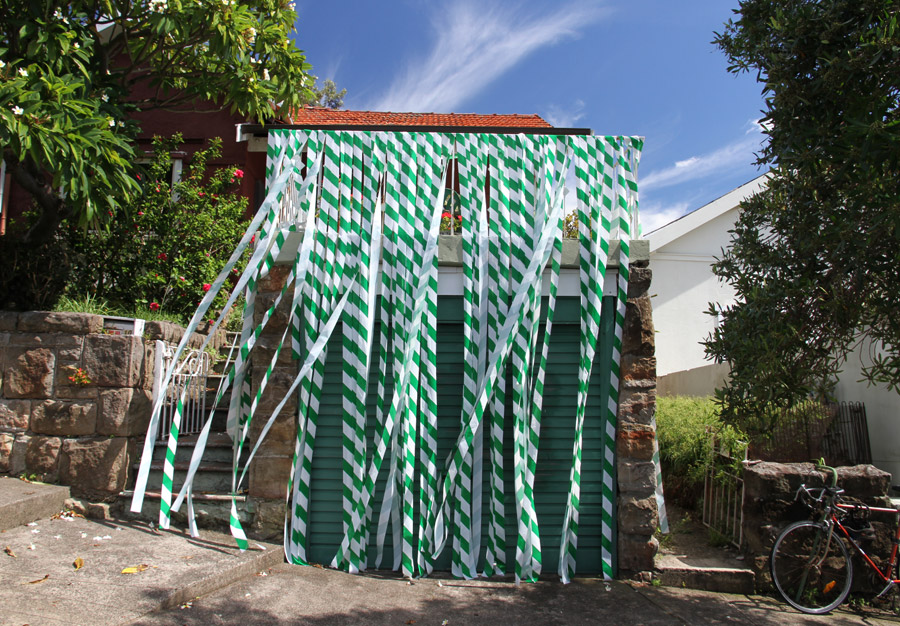 Biljana Jancic: Vine (2013). Barricade tape, 3.2m(h) x 4m(w)