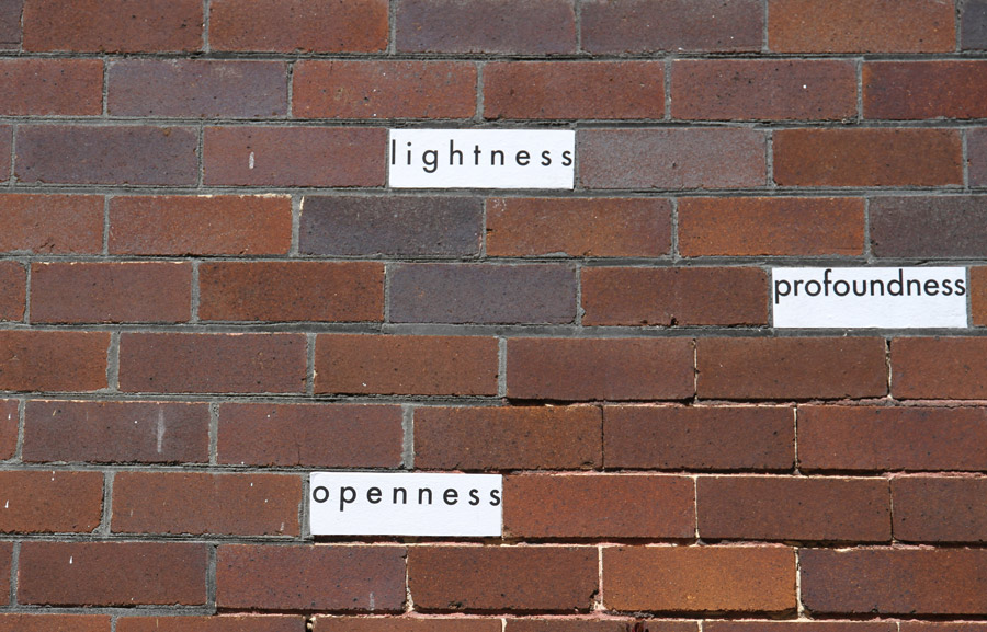 Cherine Fahd: Titleness (2013). Paper, glue on house brick, installation, 28 Leofrene Ave