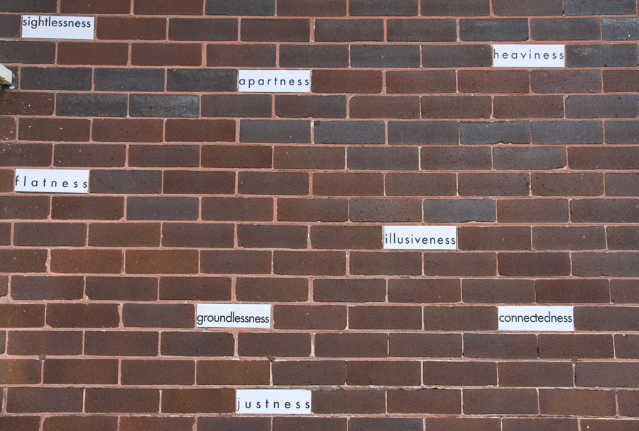 Cherine Fahd: Titleness (detail), (2013). Paper, glue on house brick, installation, 28 Leofrene Ave