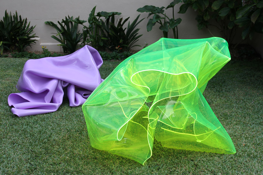 Mark Titmarsh: Chromophiliac 2 (2010) (purple) slumped perspex. 48 x55 x 97cm Chromophiliac 2 (2010) (green) slumped perspex. 64 x 80 x 93cm. 14 Riverdale Ave