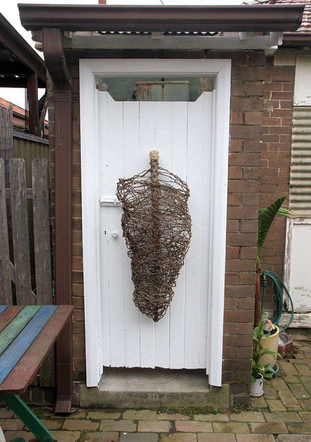 Penny Polkinghorne: "Home 1" 2013, random weaving in Cocos palm inflorescence, sisal string, 115 x 46 x 90 cm