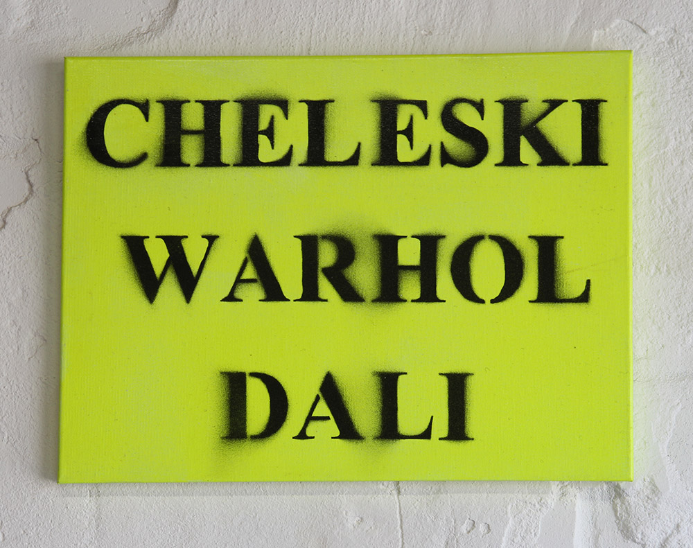 Carl Cheleski: Cheleski Warhol Dali, 2009. Enamel and acrylic on canvas. Series of 6 paintings, 31 x 41cm