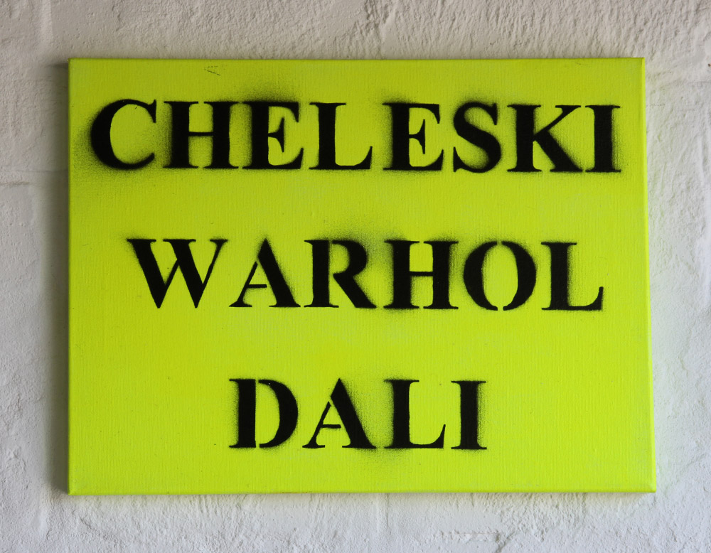 Carl Cheleski: Cheleski Warhol Dali, 2009. Enamel and acrylic on canvas. Series of 6 paintings, 31 x 41cm