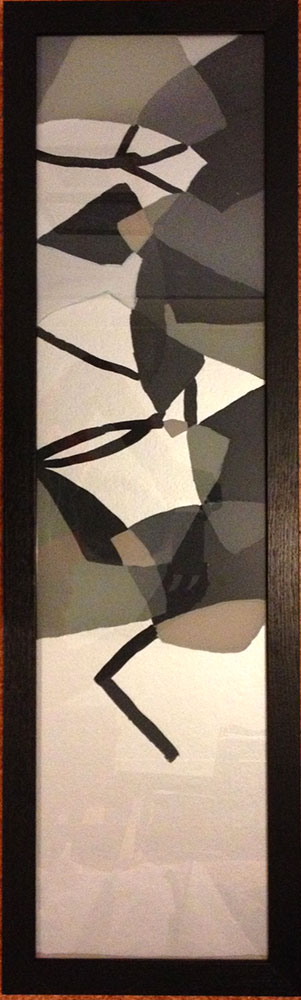 Meredith Lynch: Untitled (grey pattern). Mixed media on recycled glass. External frame dimensions 91 x 28cm