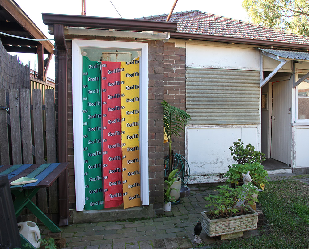 Sarah Nolan: Good Times (2013). Fabrics, acrylic paint, gloss-medium and varnish.