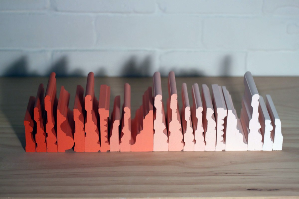 Nuha Saad Small Sculpture In Orange, 2000 acrylic on wood, 19 x 10 x 43cm