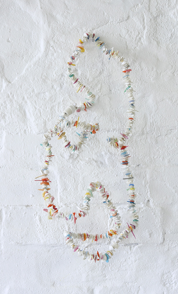 Rox de Luca: Saved Bundles I- V, 2014. found plastics, wire