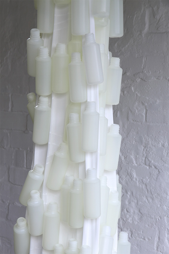 Annie Magdalena Lærkesen: Huna Te Kiri (Skin/ Hide), 2014, (Hanging Sculpture), installation view Lycra, plastic bottles
