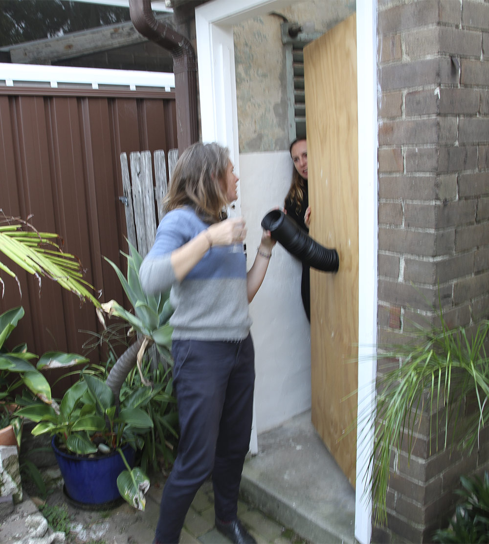 Janine Bailey: GIRLS TALK, 2014. Plywood, plastic pipe. Pictured: Elizabeth Pulie and Janine Bailey