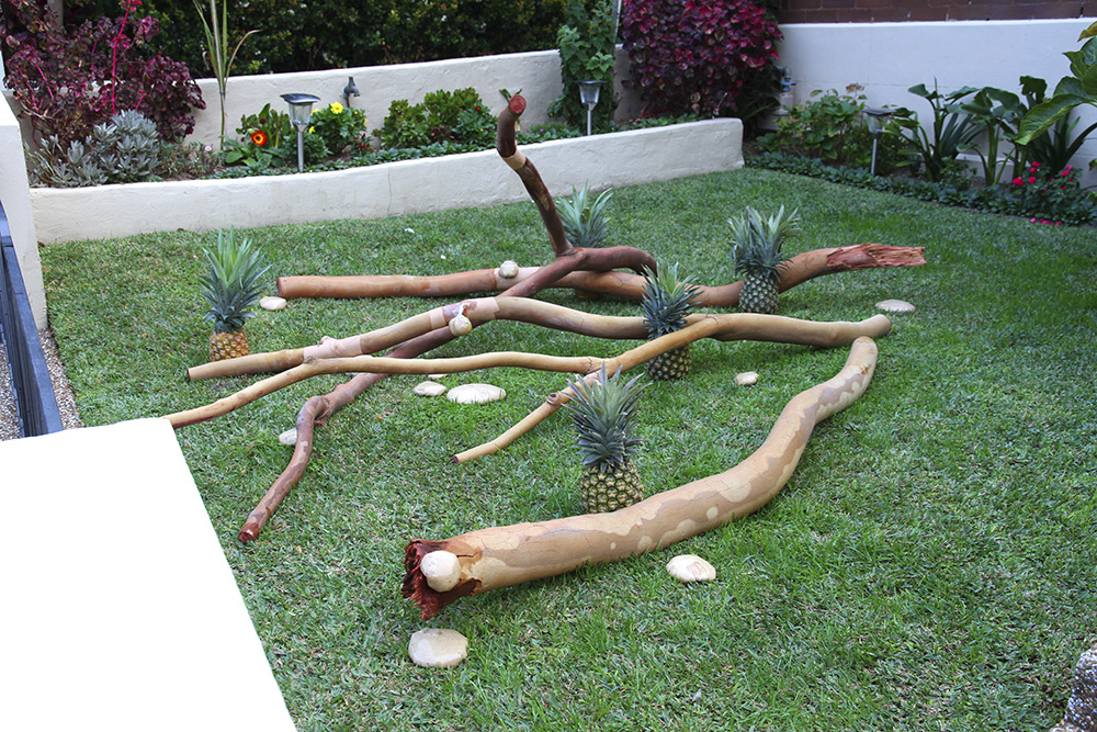 Sally Clarke: 'The Rotteness of Bruyckereberg', tree limbs, pineapples, dough, cling wrap. 2015