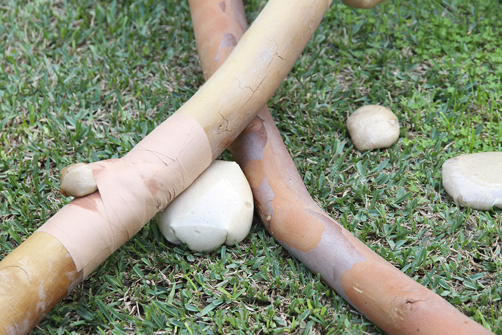 Sally Clarke: 'The Rotteness of Bruyckereberg' (detail), tree limbs, pineapples, dough, cling wrap. 2015