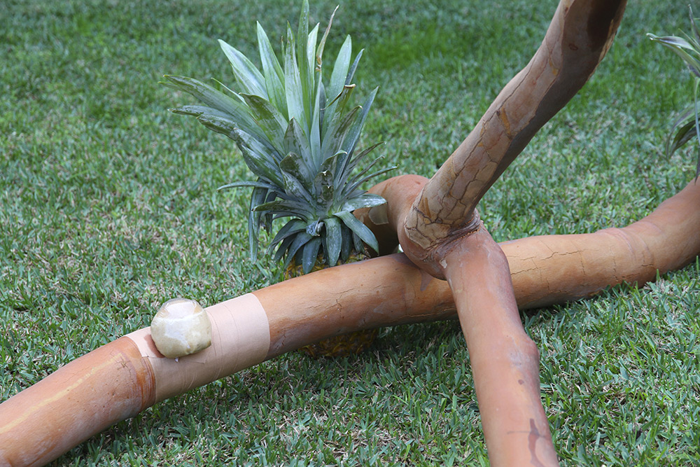 Sally Clarke: 'The Rotteness of Bruyckereberg' (detail), tree limbs, pineapples, dough, cling wrap. 2015