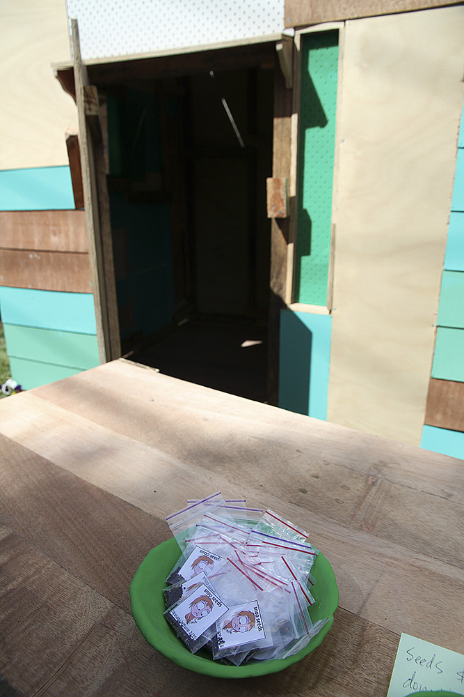 Sarah Newall: 'Girl Shed', 2014-2015. Found materials, paint.