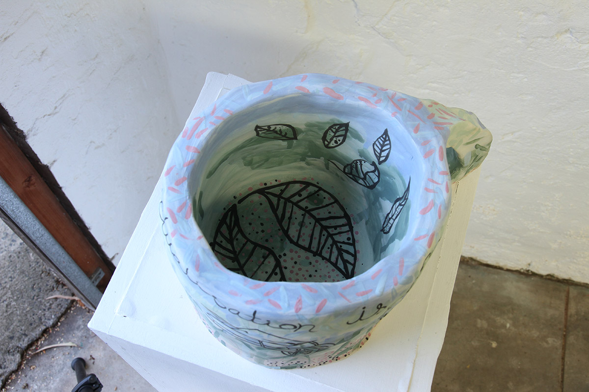 Jacqueline Larcombe, Self actualisation mug, 2015, earthenware, under glaze.